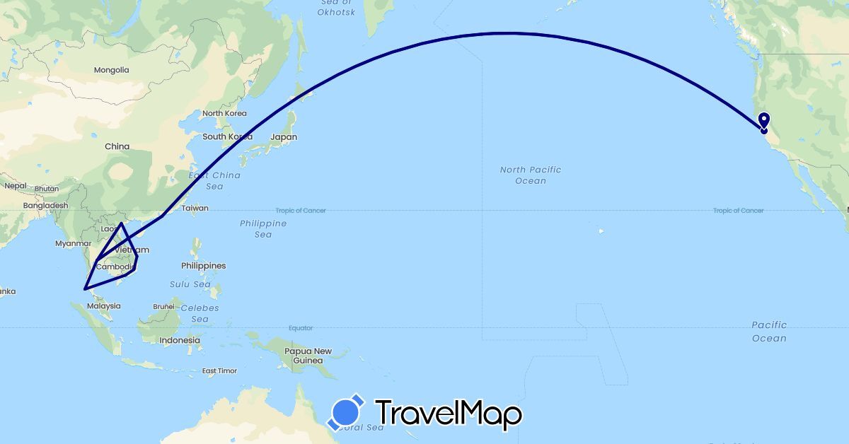 TravelMap itinerary: driving in China, Thailand, United States, Vietnam (Asia, North America)